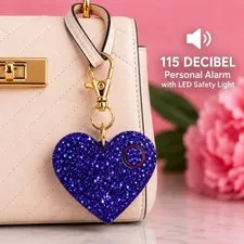 Ahh!-Larm 115dB Personal Safety Alarm Purple Glitter Heart Keychain LED Sparkle