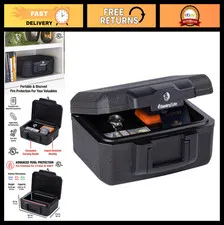 Fireproof Money Safe Lock Box with Key, Portable Carry Handle, 14.3" x 11.2" x 6