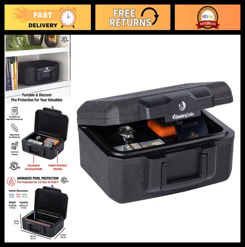 Fireproof Money Safe Lock Box with Key, Portable Carry Handle, 14.3" x 11.2" x 6
