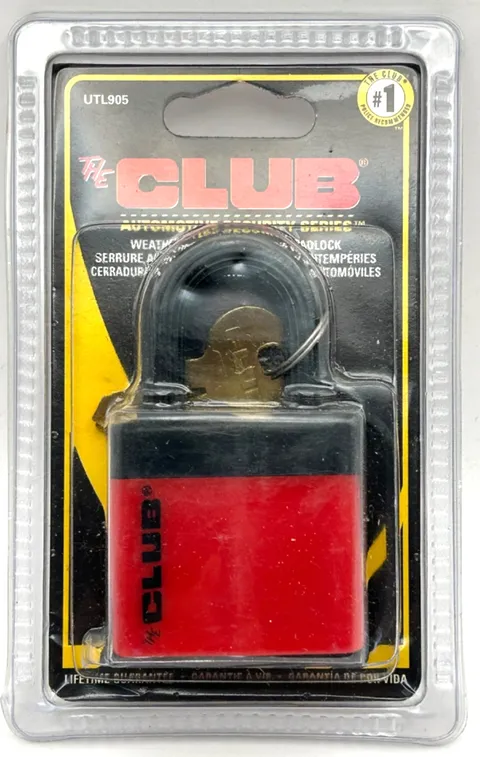 The Club UTL905 Weather Resistant Padlock 1-3/4" Red NOS Sealed Automotive Lock