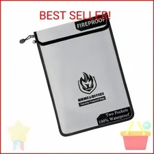 Upgraded Two Pockets Fireproof Document Bag (2000℉), andyer 15”x 11”Waterproof F