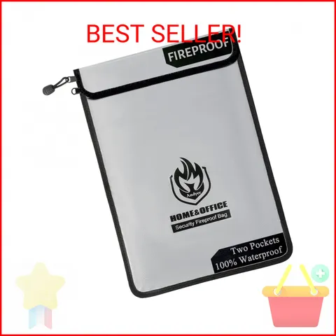 Upgraded Two Pockets Fireproof Document Bag (2000℉), andyer 15”x 11”Waterproof F