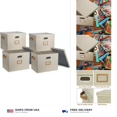 12-Inch Vinyl Record Storage Boxes with Lids and Handles, Stylish and Practic...