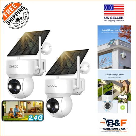 2-Pack Solar Security Cameras: 360° View with AI Detection & Color Night Vision