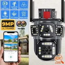 Camara Seguridad Exterior WiFi 9MP PTZ 3 Lentes 3 Pantallas Vision Nocturna V380