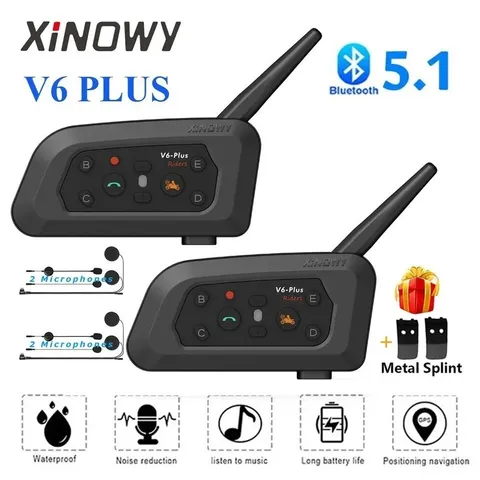 V6 plus Motorcycle Helmet Bluetooth Headset Intercom 1200M Interphone