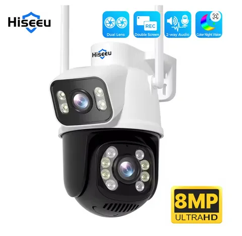 Hiseeu 4K 8MP Dual Lens Wifi Surveillance Camera 4X Digital Zoom AI Human Detect