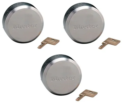 Master Lock 2-7/8" 6271KAW700A-80030 Keyed Alike Puck Shackleless Locks - 3 Pack