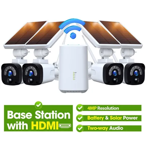 4MP Solar Battery Powered Wireless Security Camera System Home Outdoor Wifi IP66