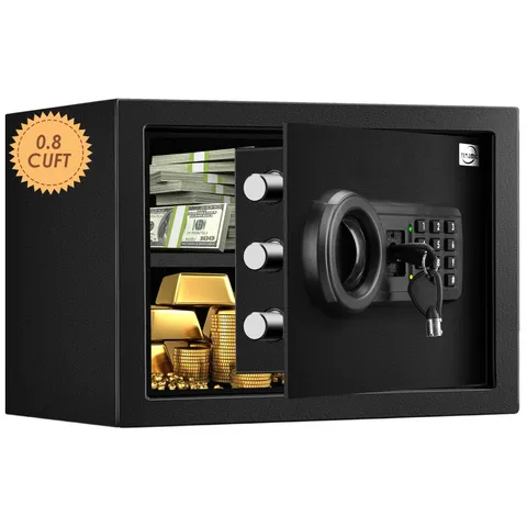 Fireproof Waterproof Safe Box Solid Alloy Steel Small Lock Box 0.8 Cuft Black