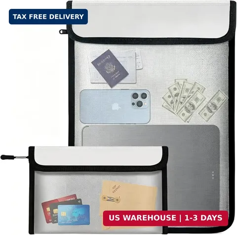 Fireproof Waterproof Document Bag - 2000℉ Protection, Upgraded Two Pockets, Refl
