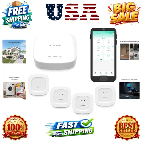 Water Leak Starter Kit: Hub + 4 Leak Sensor 1 Silent, LoRa Long-Range, App/SM...