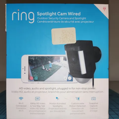Ring Spotlight Cam Wired Plug-in HD Security Camera with Spotlights Black New