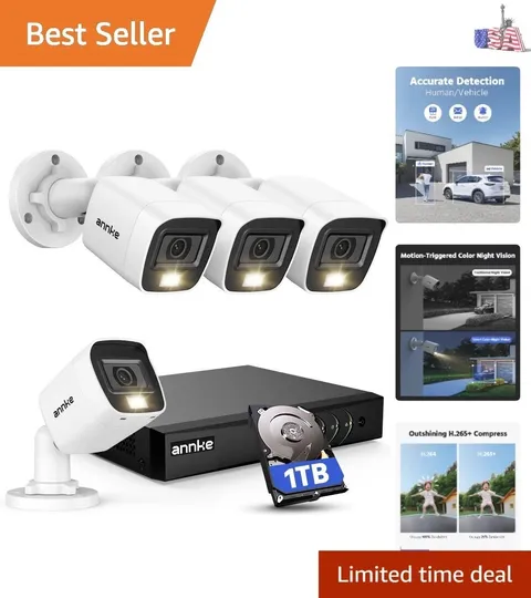 8CH 2MP Security Camera System, 8 Channel H.265+ DVR Recorder, AI Human/Vehic...
