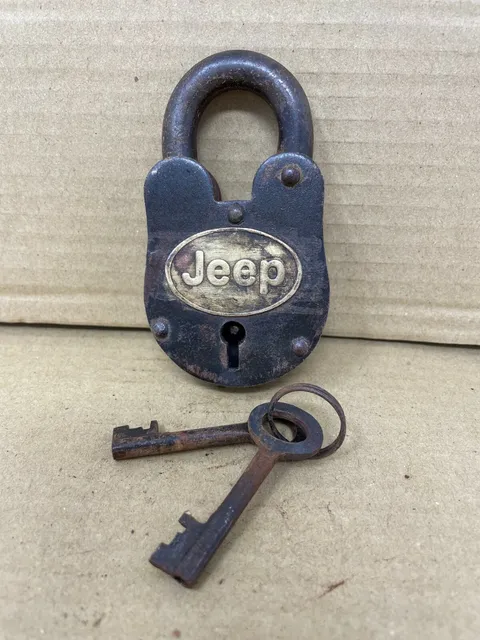 Jeep Tag on Cast Iron Padlock Antique Finish with 2 Keys Really Works