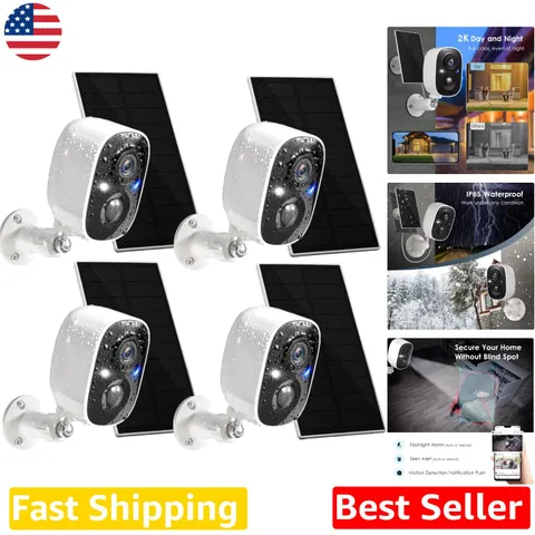 Wireless Outdoor Security Cameras 4K Solar 4 Pack, Full Color Night Vision,
