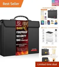 Fireproof Document Bag with 2 Pockets, 6400℉ Upgraded Material Fireproof Mone...