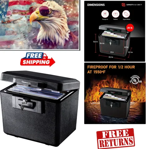 Secure Fireproof Document Safe with Key Lock - 0.61 Cubic Feet Capacity