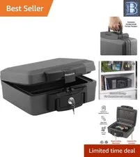 Fireproof & Waterproof Portable Safe with Key Lock | 14.3” W x 13” D x 6.1” H