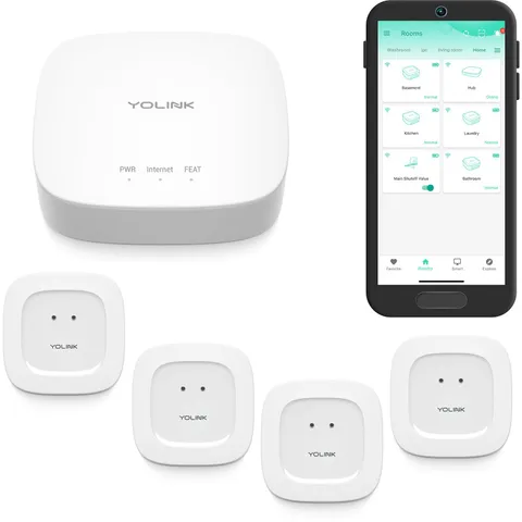 Water Leak Starter Kit: Hub + 4 Leak Sensor 1 (Silent), LoRa Long-Range, App/...