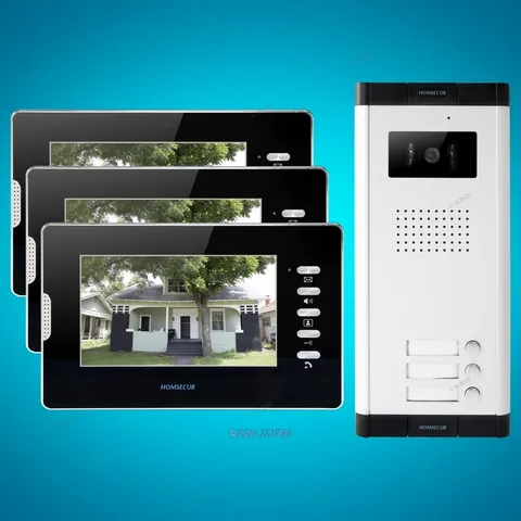 7" Wired Video Door Intercom System with Lock Release Button for 3 Apartment
