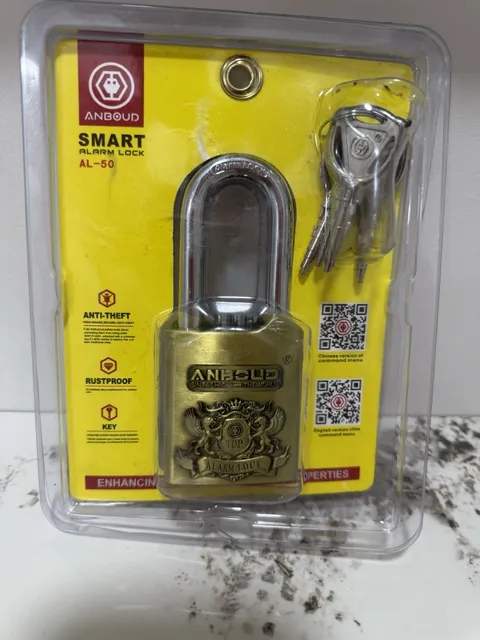 ANBOUD AL-50 Smart Alarm Keyed Padlock Waterproof Rustproof Gold 50mm 2 Keys