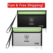Compact Fireproof Money Bag Duo 8.6 x 6.3 in | Reflective Strap & Metal Zipper