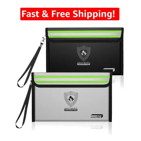 Compact Fireproof Money Bag Duo 8.6 x 6.3 in | Reflective Strap & Metal Zipper
