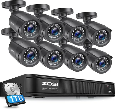 ZOSI 1TB H.265+ 8CH 5MP Lite DVR 1080P Outdoor CCTV Security Camera System