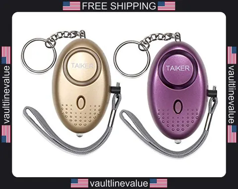 Personal Alarm for Women 140DB Self-Defense Keychain with LED Light 2 Pack Gold