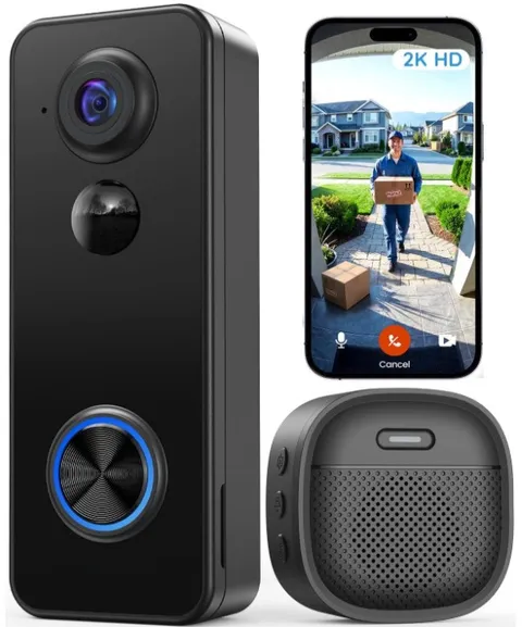 Videoportero WiFi 2K Inalámbrico con Vista 180°, Timbre y Detección IA, Nuevo