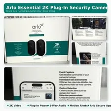 Arlo Essential 2K Outdoor Plug-In Security Cameras 2-Pack