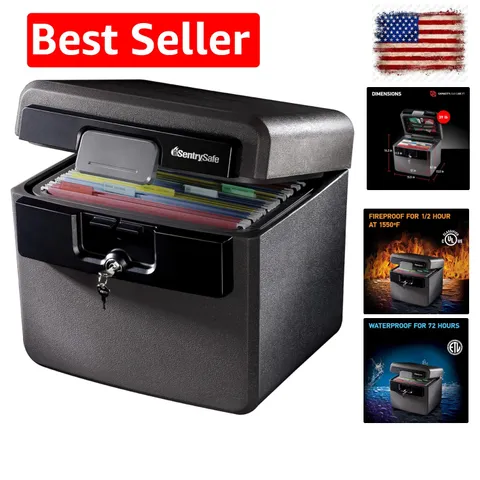 Black Fireproof and Waterproof Safe, File Folder and Document Box with Key Lo...