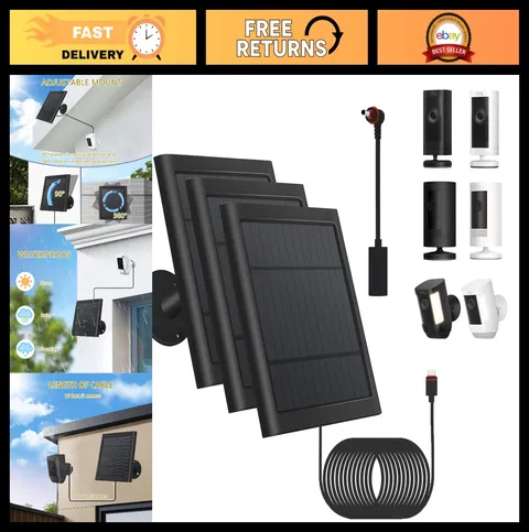 3 Pack Solar Panel for Wireless Security Cameras - Waterproof, Dustproof, 10FT C