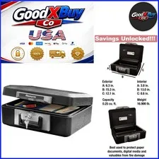 Fireproof Safe Box with Key Lock 0.25 Cu Ft, Steel Fire-Resistant, Black