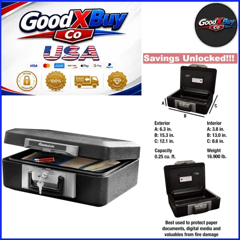Fireproof Safe Box with Key Lock 0.25 Cu Ft, Steel Fire-Resistant, Black