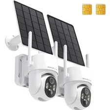 2-Pack Solar-Powered 4G LTE Security Camera - No Internet, 2K HD, 360° View