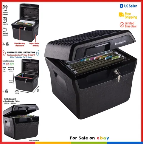 Fire Resistant Waterproof File Safe Box 0.66 Cu Ft Key Lock Hanging Folder