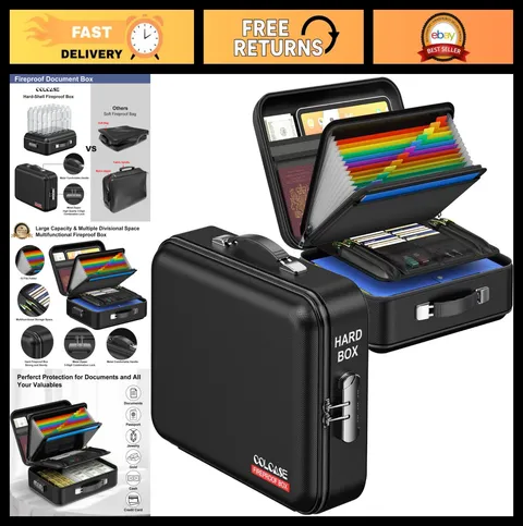 Fireproof Document Organizer Box with Lock | Waterproof Hard-Shell Storage Case