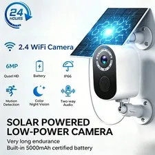 6MP Solar Outdoor Security Camera, 360° PTZ Panoramic View,  IP66 Waterproof