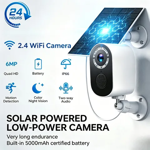 6MP Solar Outdoor Security Camera, 360° PTZ Panoramic View,  IP66 Waterproof