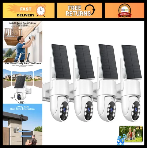 2K Solar Wireless Security Camera System, WiFi, AI Detection, Night Vision, 4 Pa