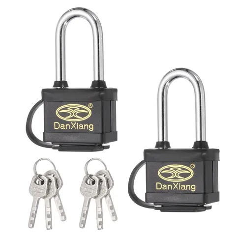 2Pcs Waterproof Padlocks, 3.7 x 1.8 x 1Inch Alloy Steel Outdoor Locks, Black