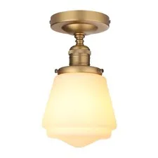 JIMUBEAM Industrial Semi Flush Mount Ceiling Light with Milk White Brass