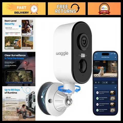 4G LTE Security Camera with SIM Card, 2K HD Pet Monitor, 300° Pan, No WiFi, Nigh
