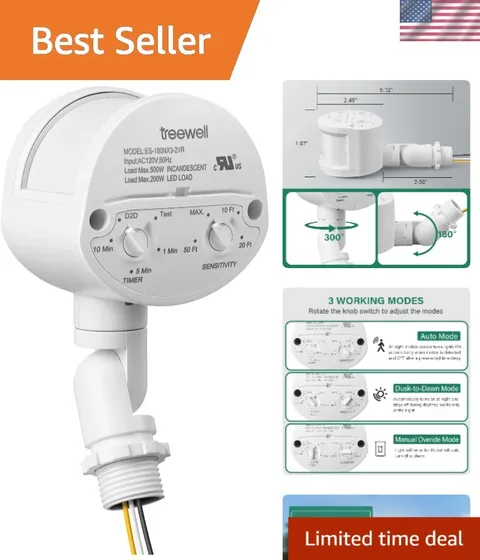 Motion Sensor, 180-Degree Replacement Motion Detector, Adjustable Time & Dete...