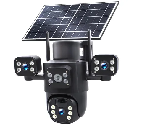 Triple-Lens Solar Security Cameras Wireless for Home Surveillance Outdoor Black