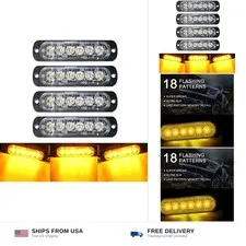 4-Pack 6 LED Amber Strobe Lights Vehicles Trucks Emergency Strobe Lights Kit ...