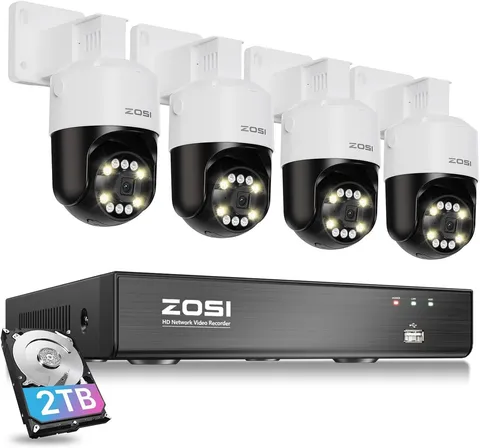 ZOSI 4K  NVR 5MP PoE Security Pan/Tilt Camera Outdoor System Color Night Vision