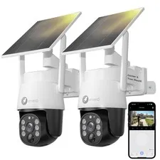 2-Pack 4MP Wireless PTZ Solar Security Camera, AI Auto Tracking, WiFi 6 5G Du...